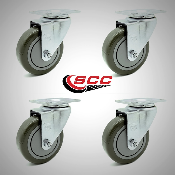 Service Caster 4 Inch SS Gray Polyurethane Wheel Swivel Top Plate Caster Set SCC-SS20S414-PPUB-4 - main
